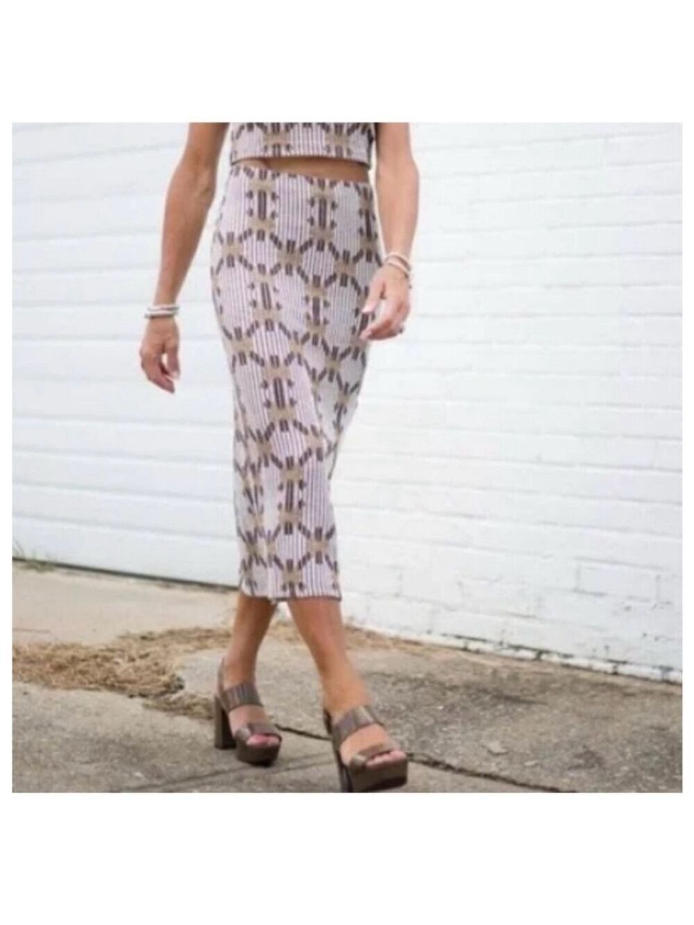Anthropologie Neutral Jacquard Knit Long Skirt, M